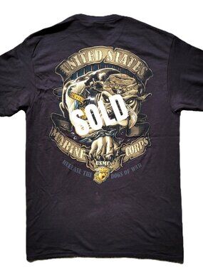US Marine Corps Bulldog Graphic T-Shirt Men's Medium Black USMC